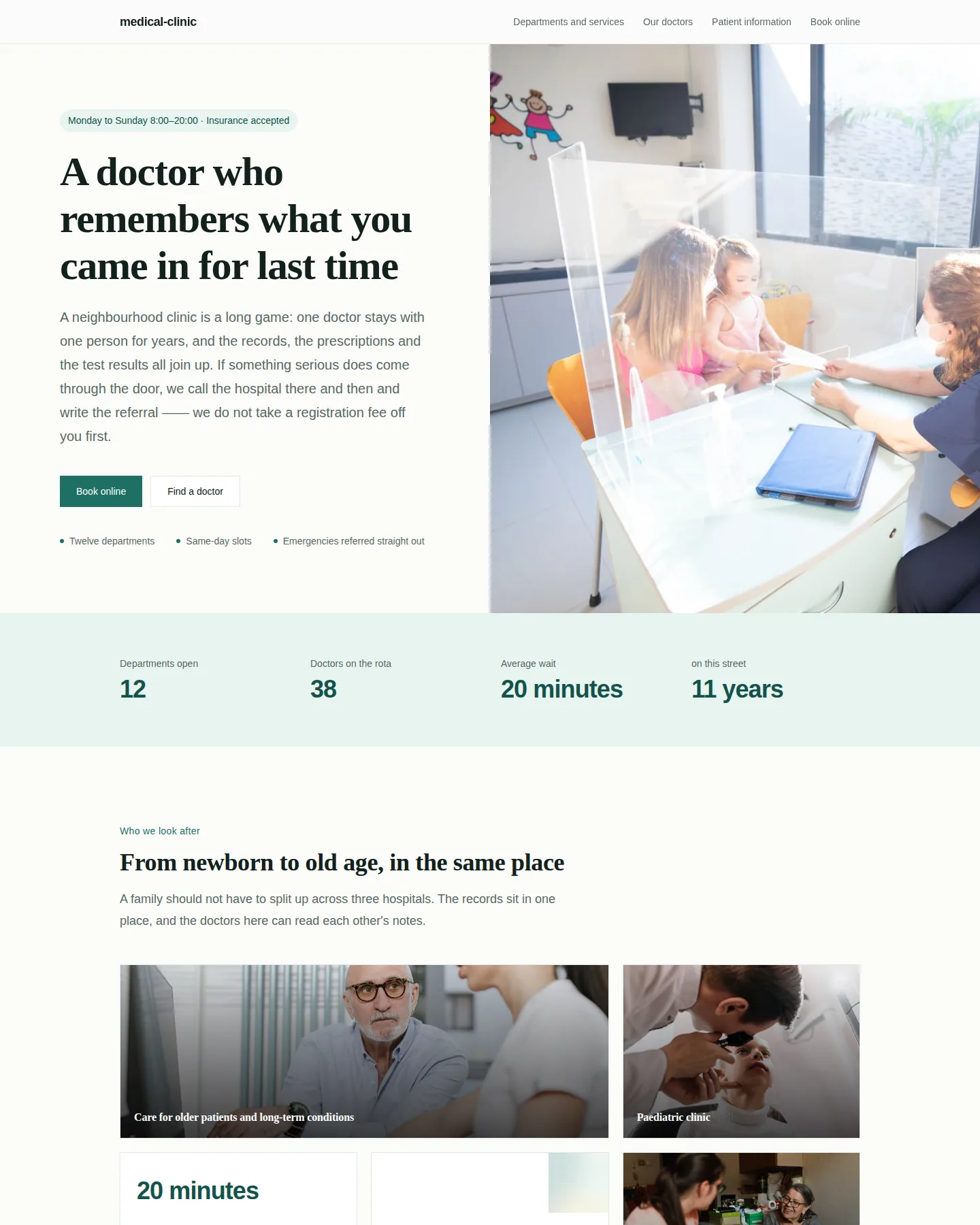 Screenshot of the Clinic & medical practice home page
