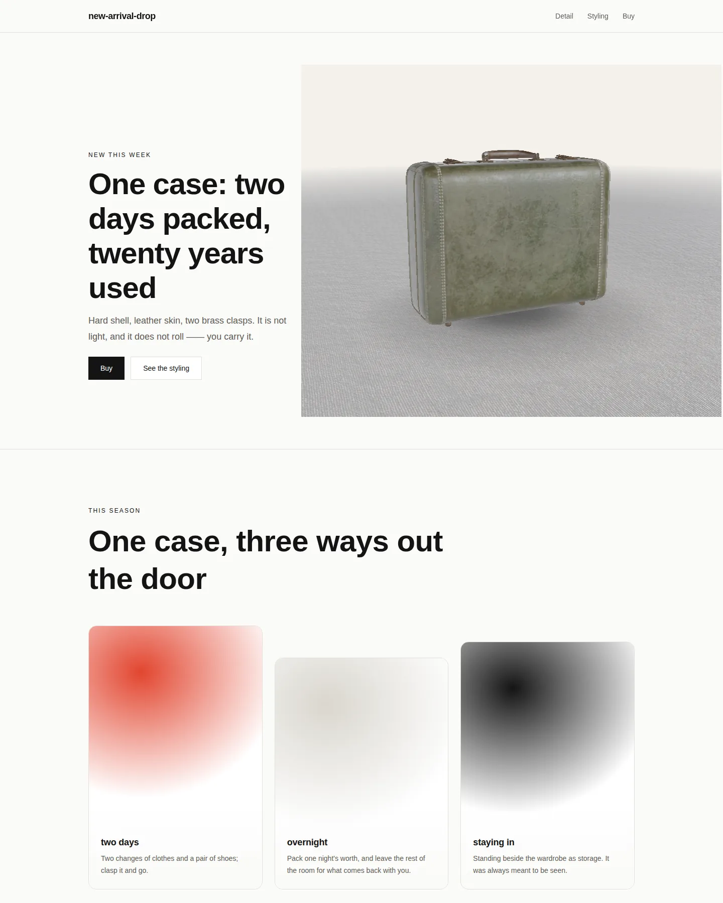 Screenshot of the New arrival home page