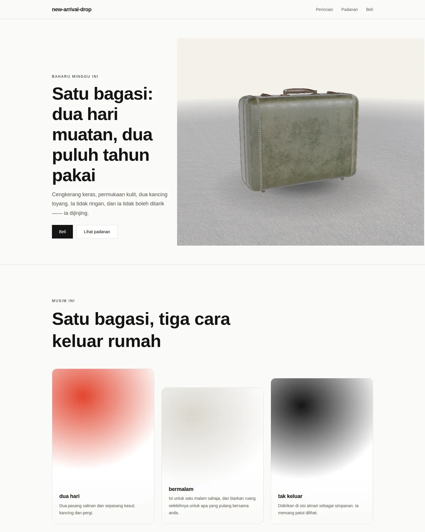 Tangkapan skrin laman utama Barangan baharu