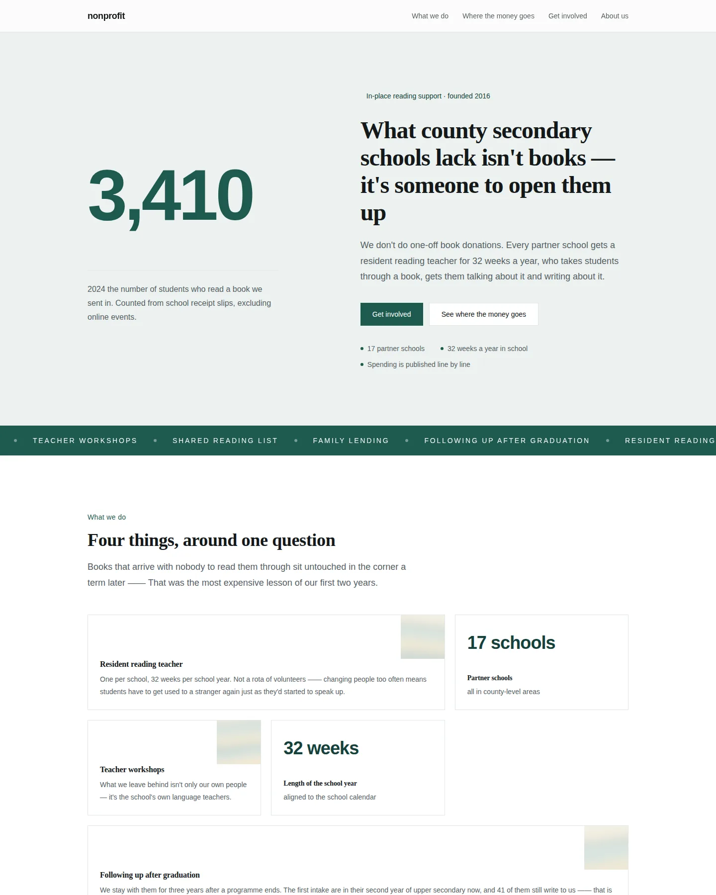 Screenshot of the Nonprofit home page