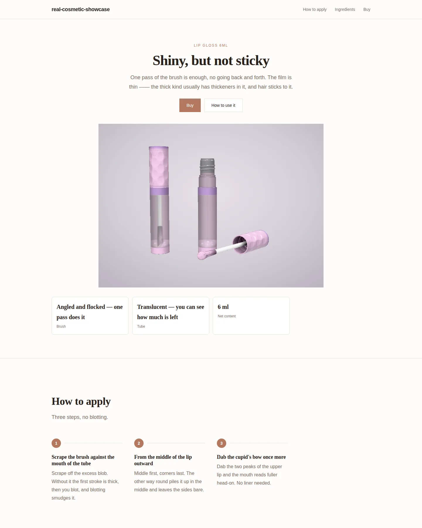 Screenshot of the Real beauty product page home page