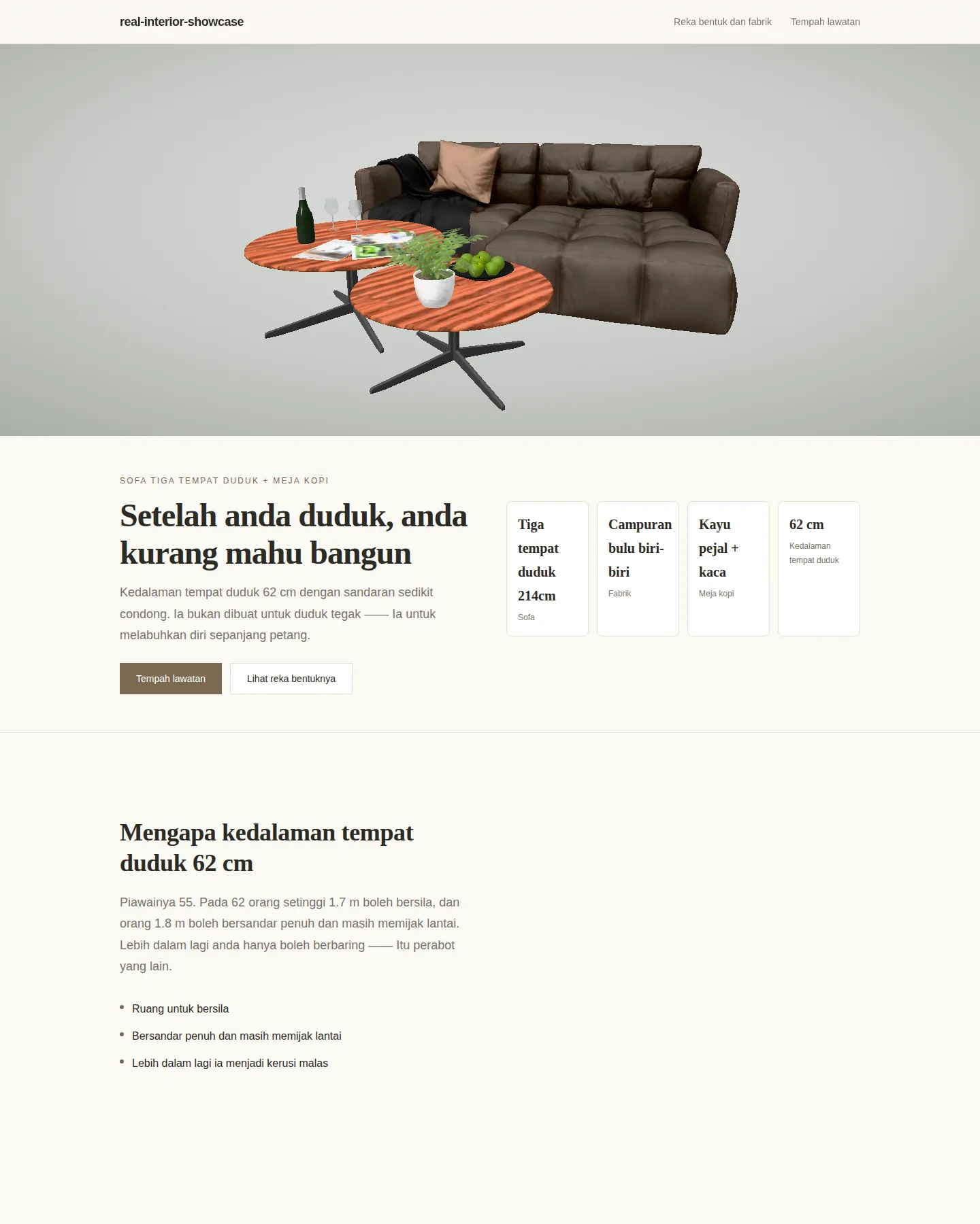 Tangkapan skrin laman utama Halaman ruang perabot sebenar