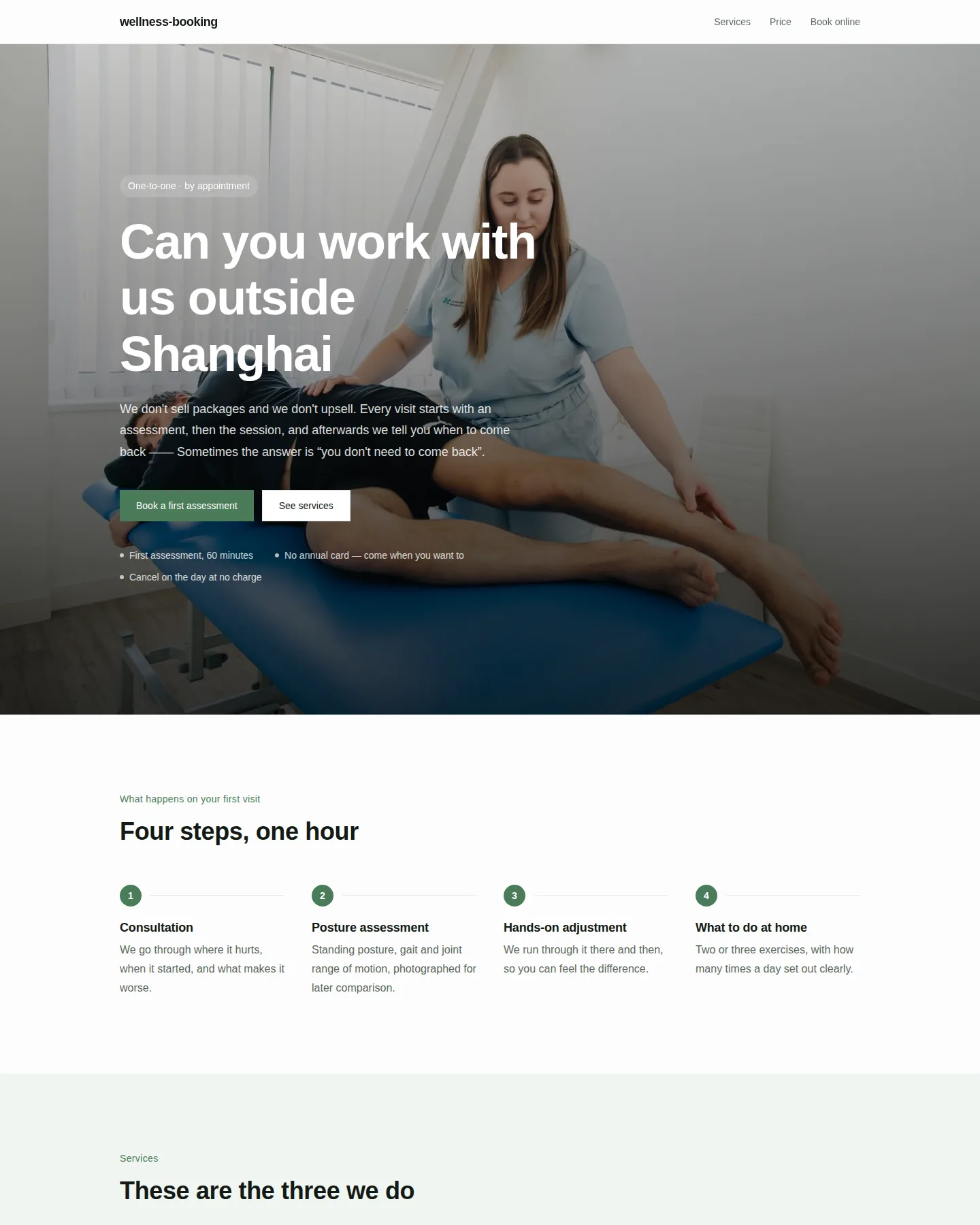 Screenshot of the Appointment-based studio home page